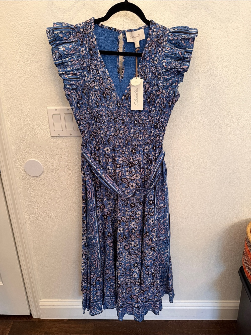 Cleobella Blue Floral Paisley Smocked Midi Dress